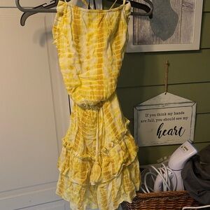 MAJORELLE Yellow Tie-Dye Ruffle Mini Dress